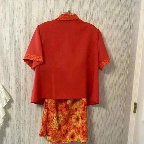 Vintage Koret Dress Woman Size‎ 24W Burnt Orange with Floral Skirt - Picture 12 of 14